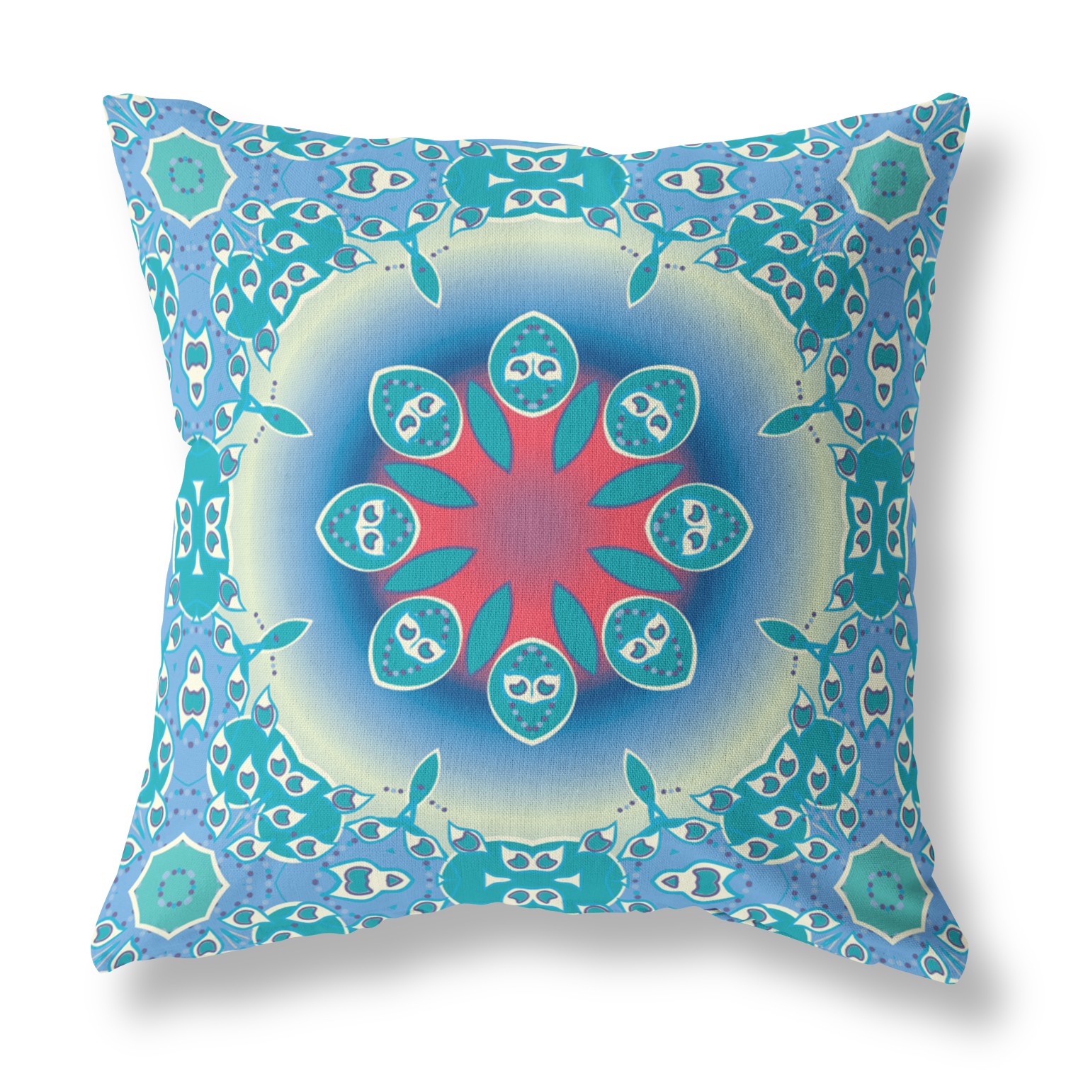 18” Turquoise Pink Jewel Indoor Outdoor Zippered Throw Pillow-410916-1