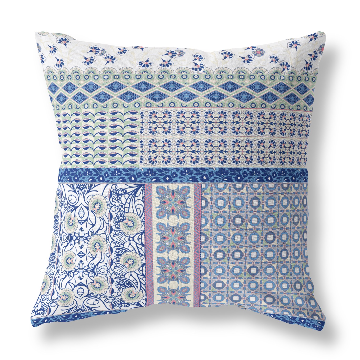18” Blue Lavender White Patch Indoor Outdoor Zippered Throw Pillow-410951-1