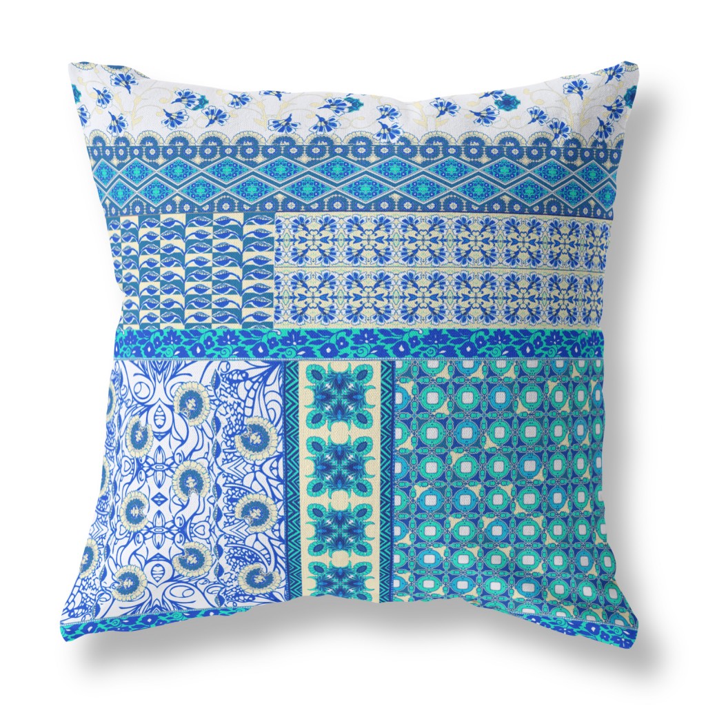 26” Turquoise Blue Patch Indoor Outdoor Zippered Throw Pillow-410998-1