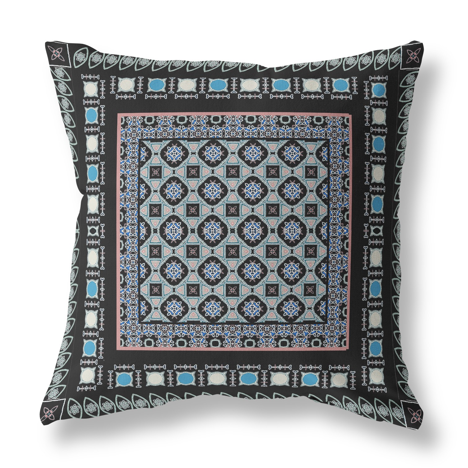18” Black Blue Block Indoor Outdoor Zippered Throw Pillow-411036-1