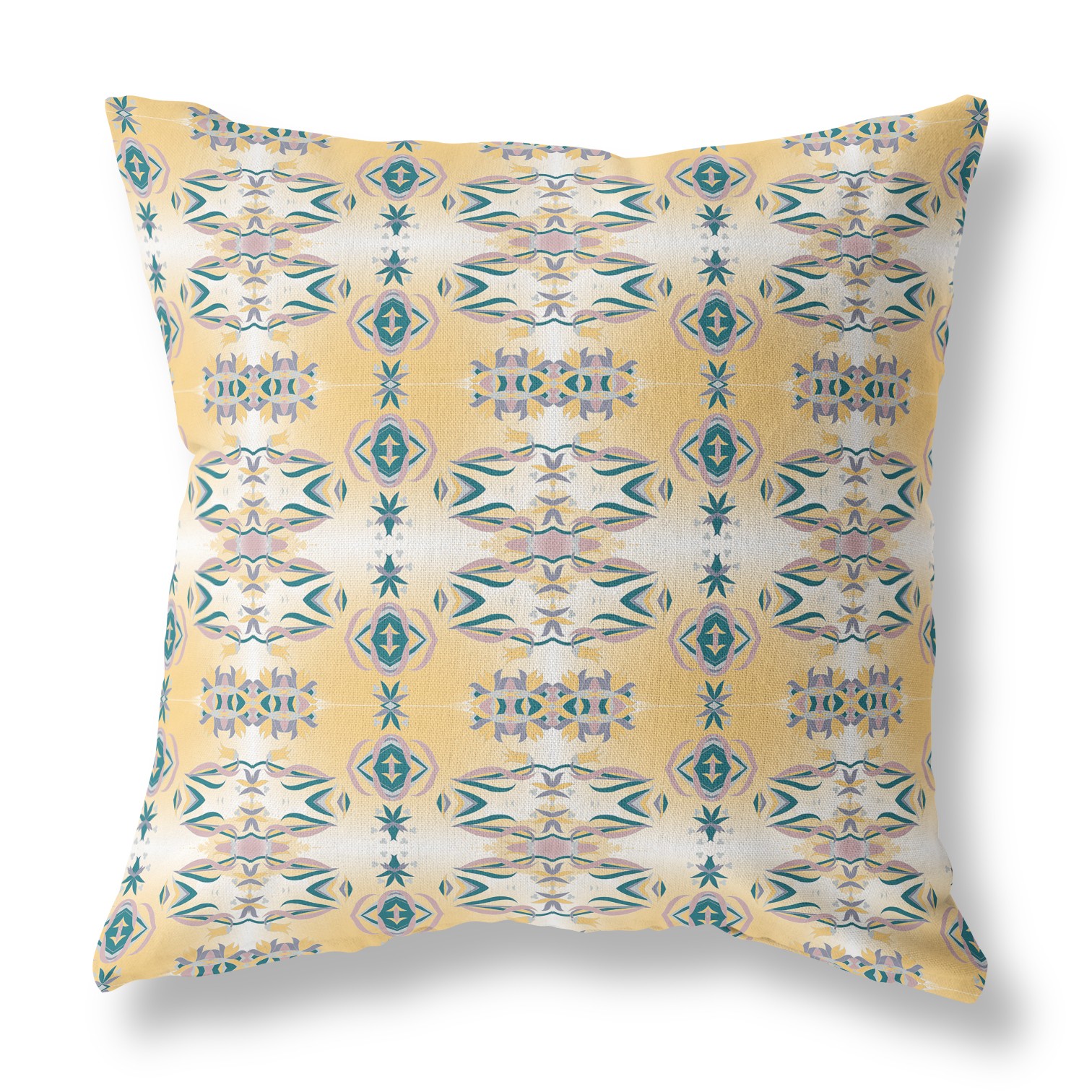 18” Tan Blue Patterned Indoor Outdoor Zippered Throw Pillow-411066-1