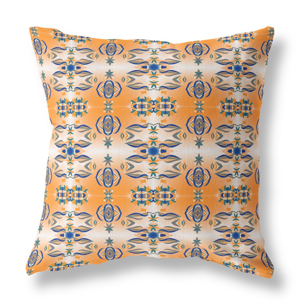 18” Orange Blue Patterned Indoor Outdoor Zippered Throw Pillow-411081-1