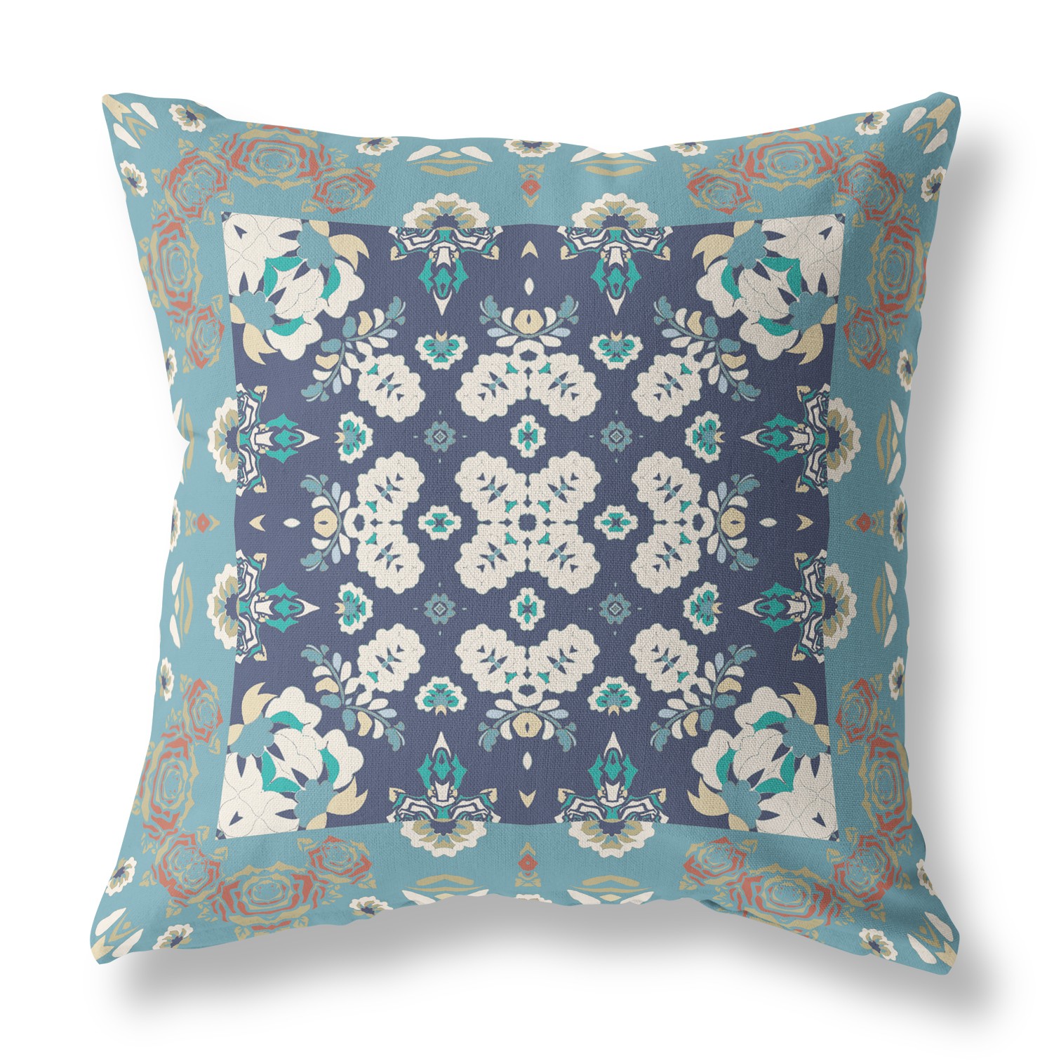 18” Glacier Blue Rose Box Indoor Outdoor Zippered Throw Pillow-411126-1