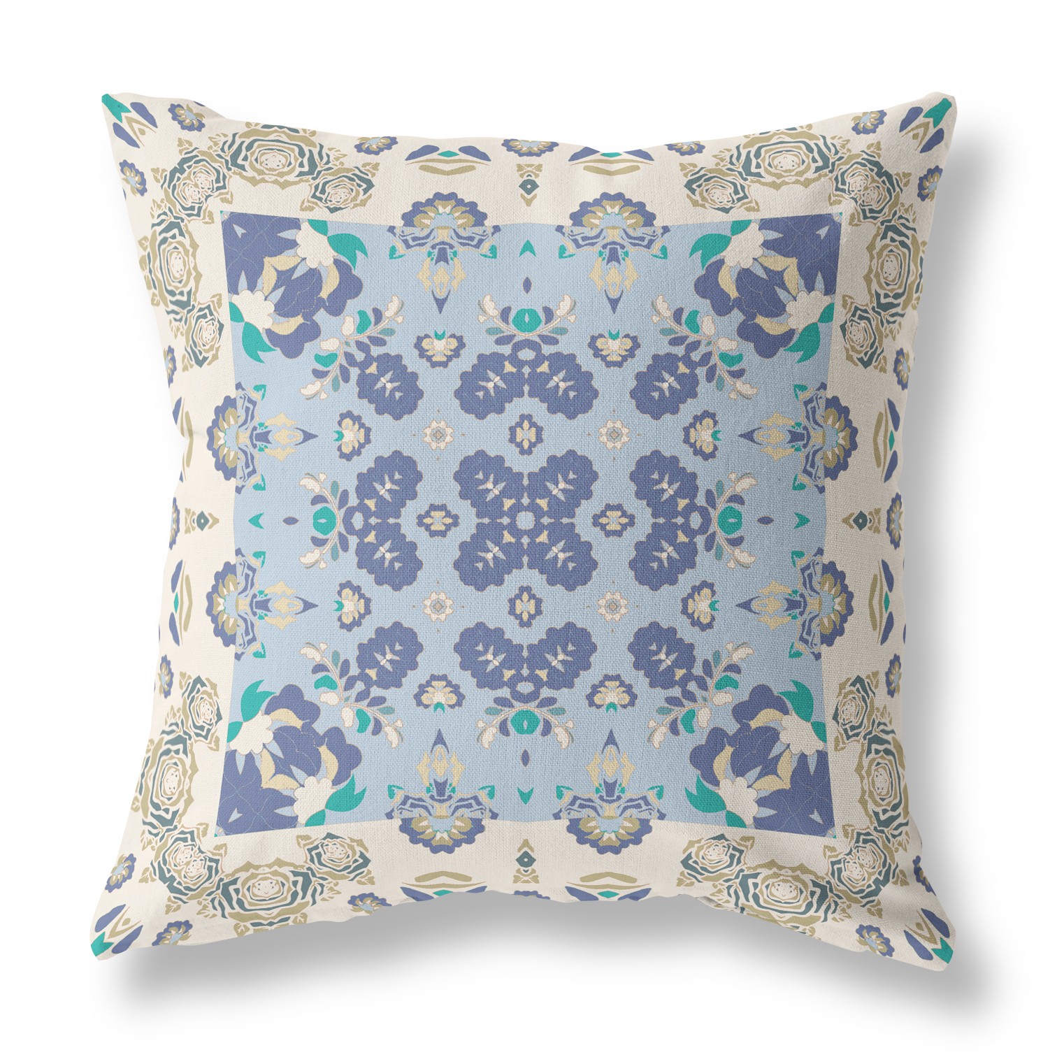 18” White Blue Rose Box Indoor Outdoor Zippered Throw Pillow-411136-1