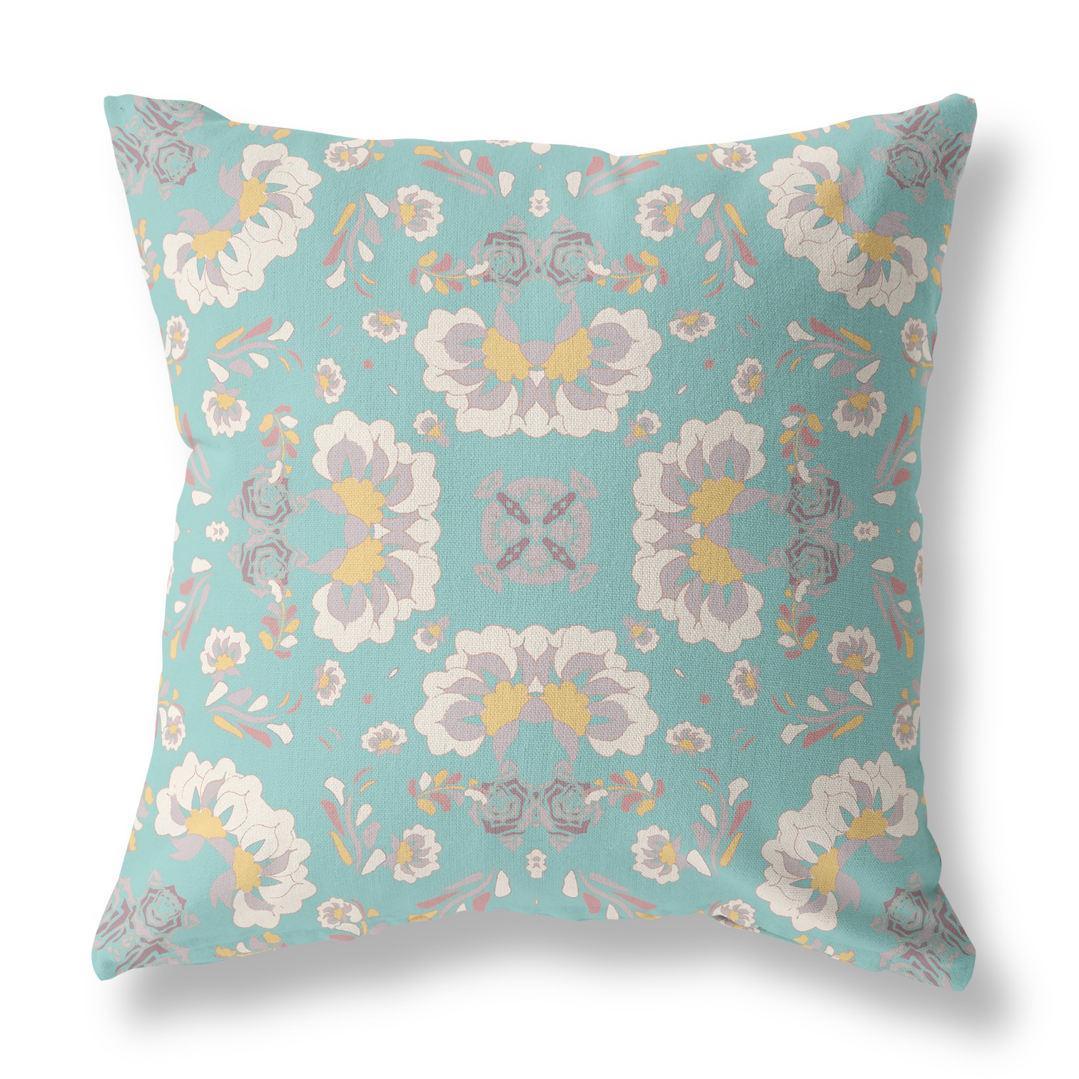 18" Mint White Floral Indoor Outdoor Zip Throw Pillow-411186-1