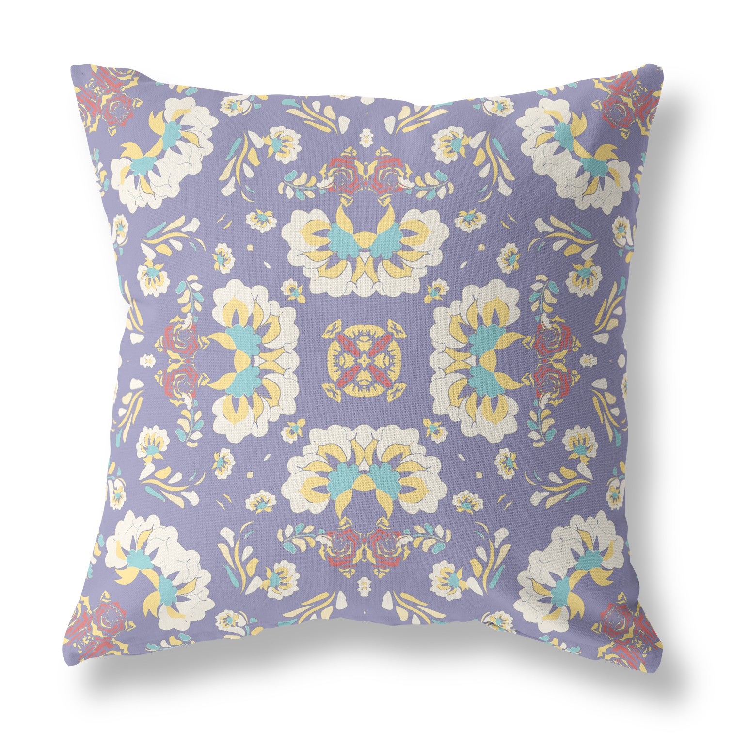 26" Purple White Floral Indoor Outdoor Zip Throw Pillow-411193-1