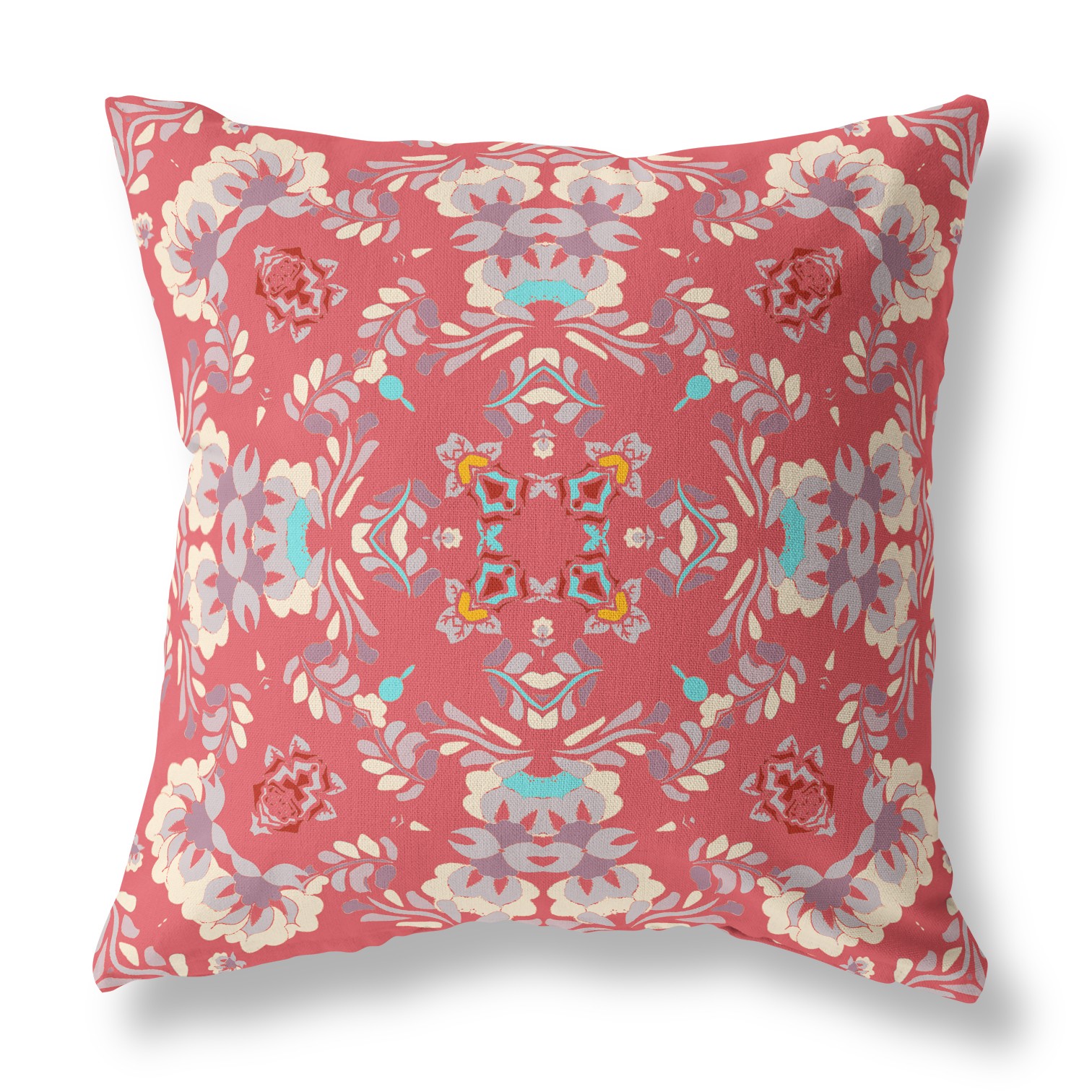 18" Red White Filigree Indoor Outdoor Zip Throw Pillow-411201-1