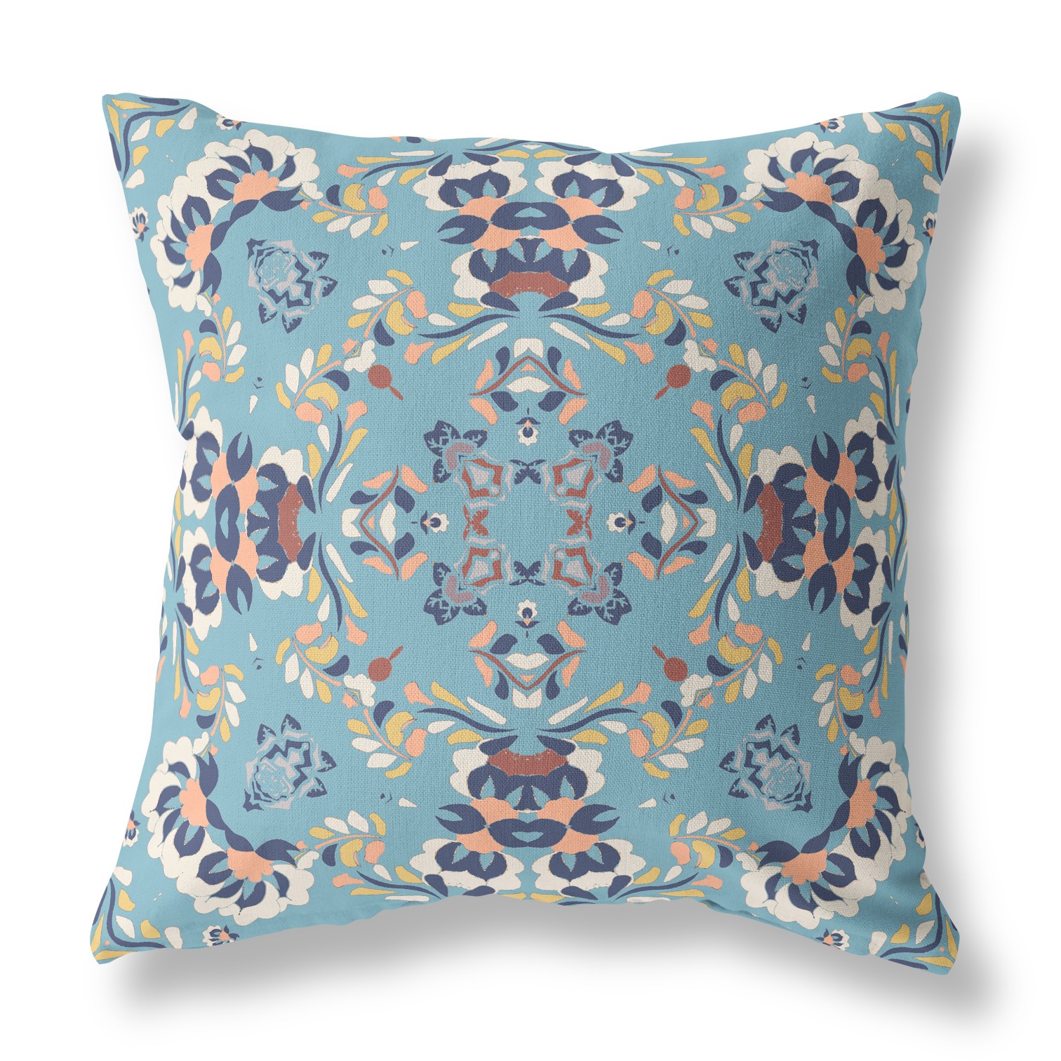 18" Blue Peach Filigree Indoor Outdoor Zip Throw Pillow-411216-1