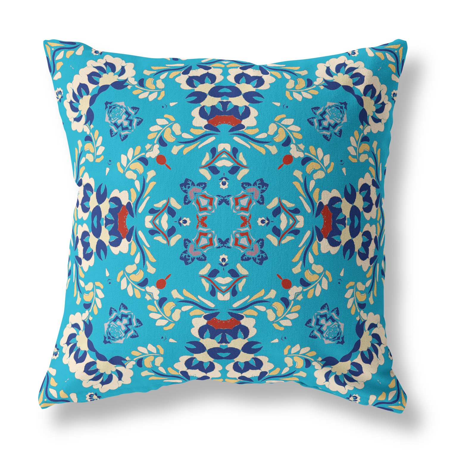 18" Cyan Blue Filigree Indoor Outdoor Zip Throw Pillow-411221-1