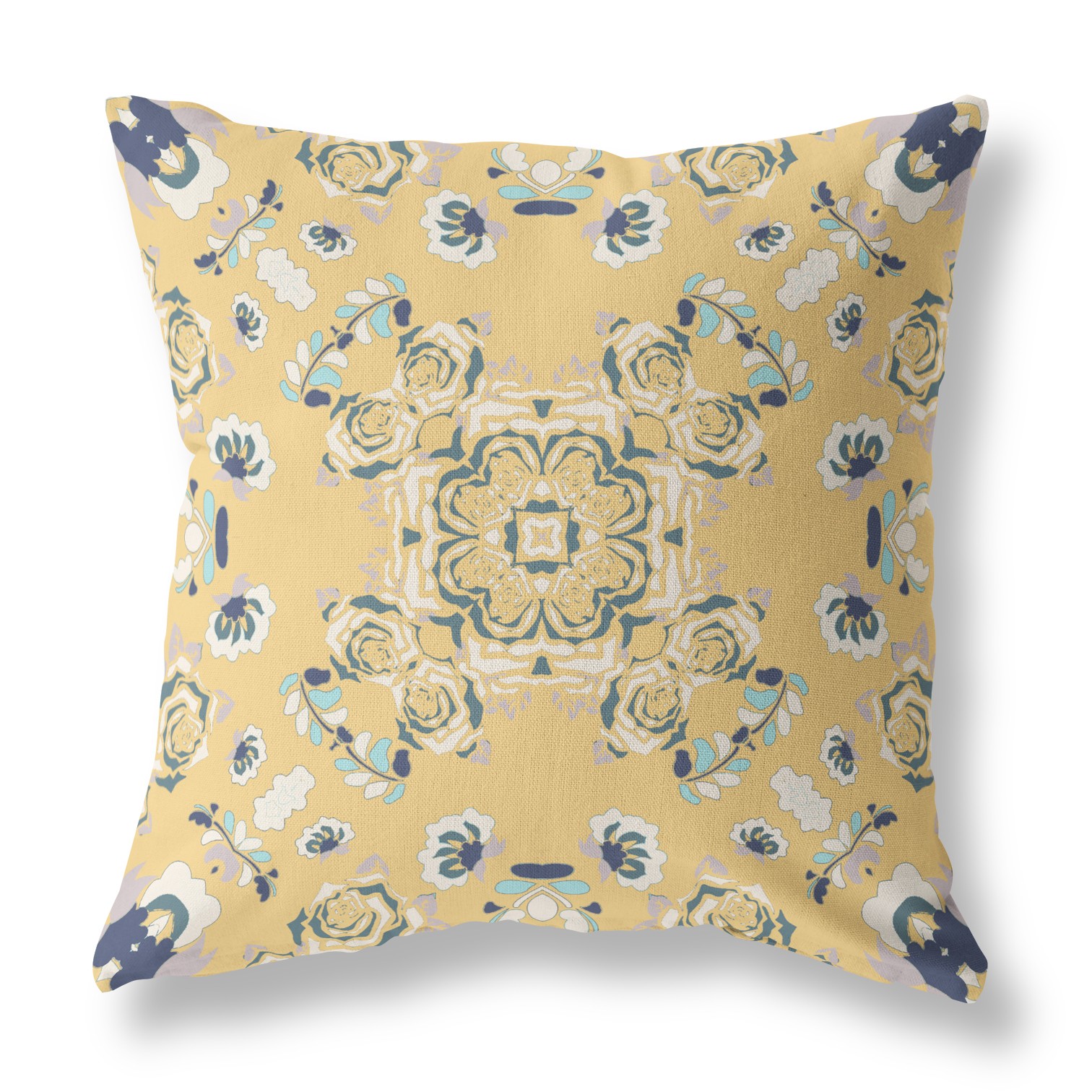 18” Yellow Navy Wreath Indoor Outdoor Zippered Throw Pillow-411251-1