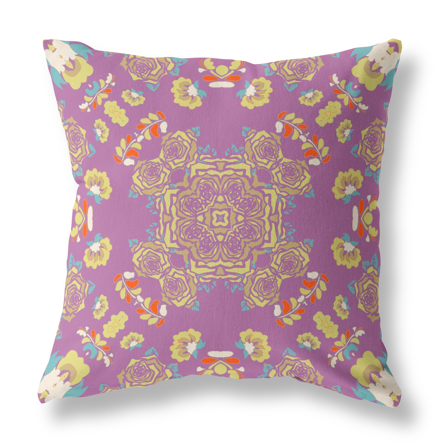 18” Purple Yellow Wreath Indoor Outdoor Zippered Throw Pillow-411261-1
