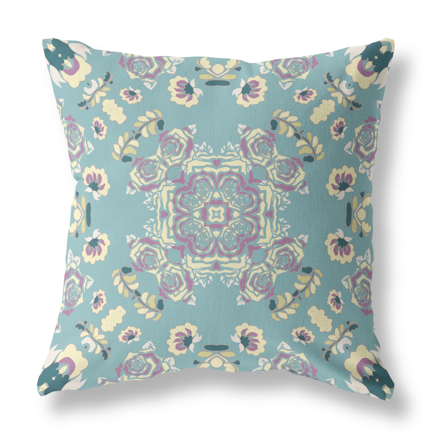 18” Blue Lavender Wreath Indoor Outdoor Zippered Throw Pillow-411266-1