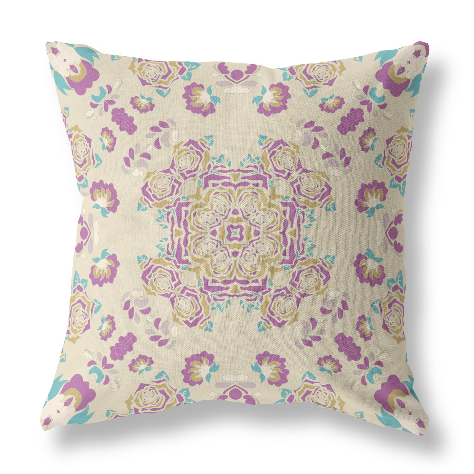 26” Purple Gold Wreath Indoor Outdoor Zippered Throw Pillow-411283-1