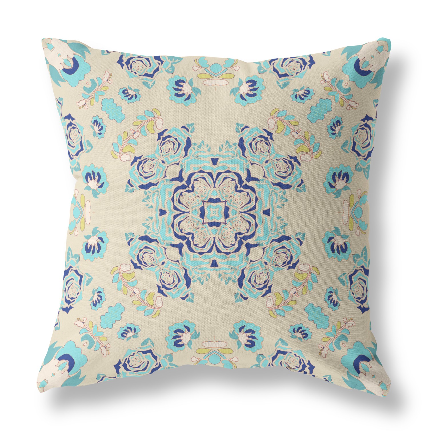 26” Blue Beige Wreath Indoor Outdoor Zippered Throw Pillow-411293-1