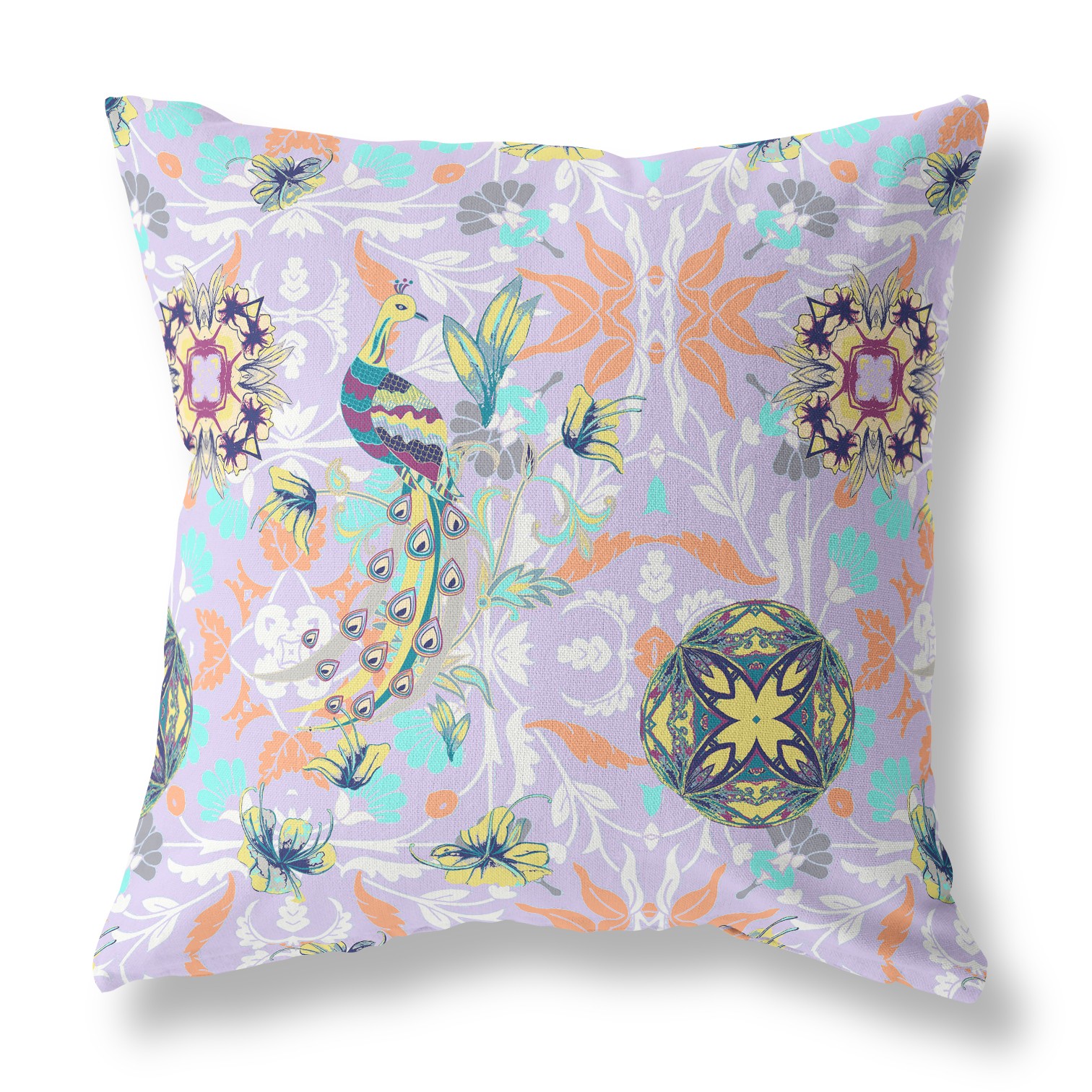 18" Purple Orange Peacock Indoor Outdoor Zip Throw Pillow-411306-1