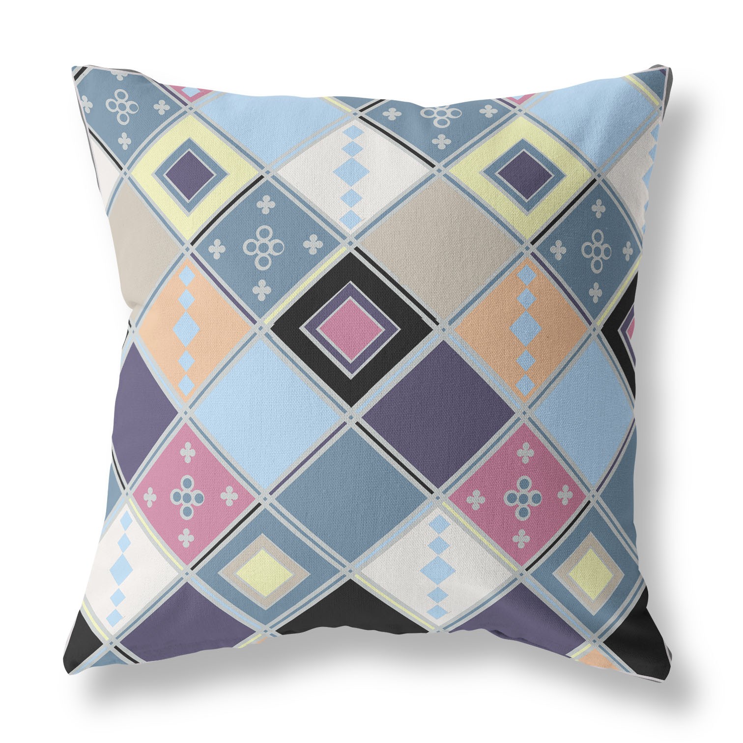 18” Blue Purple Tile Indoor Outdoor Zippered Throw Pillow-411369-1