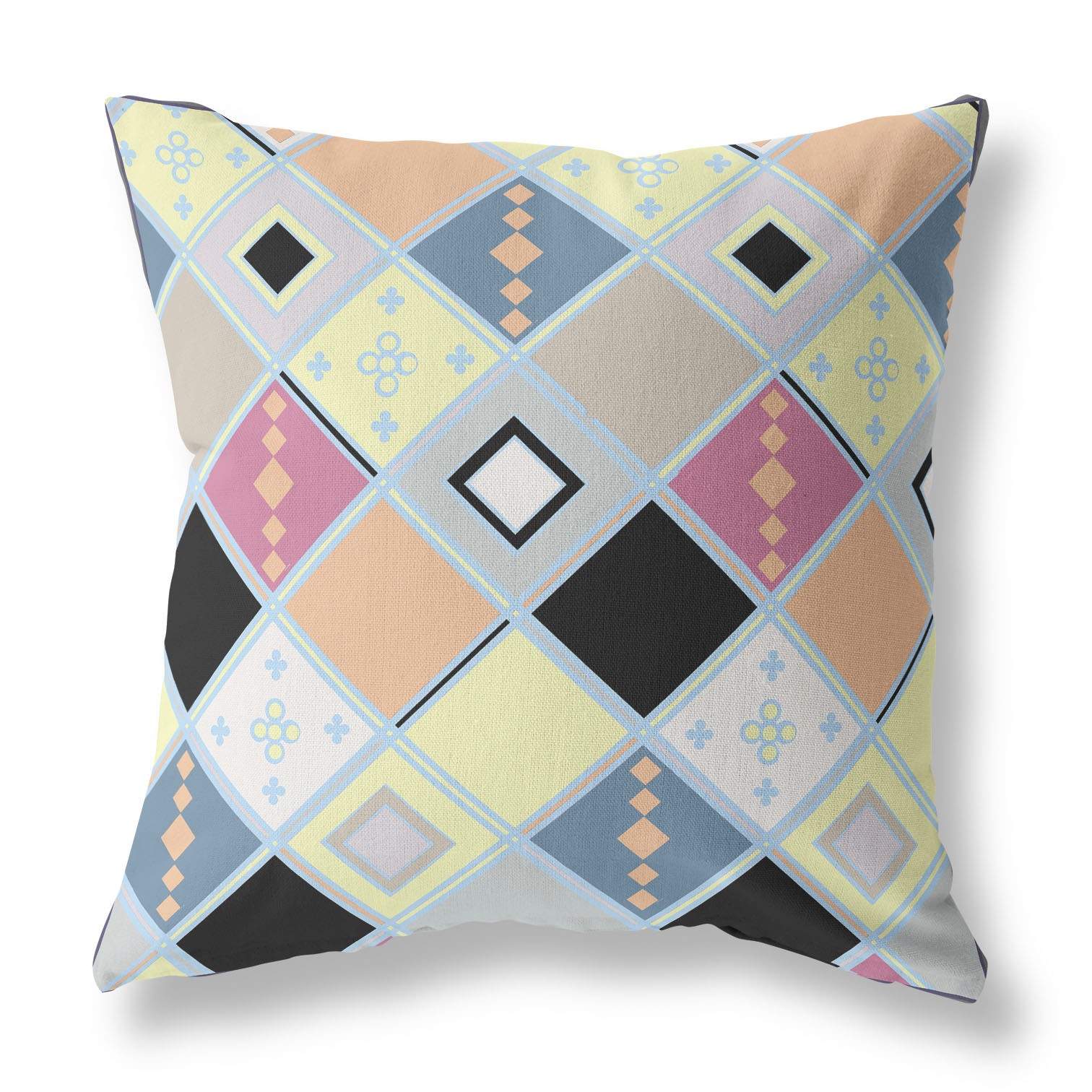 20” Yellow Pink Tile Indoor Outdoor Zippered Throw Pillow-411378-1