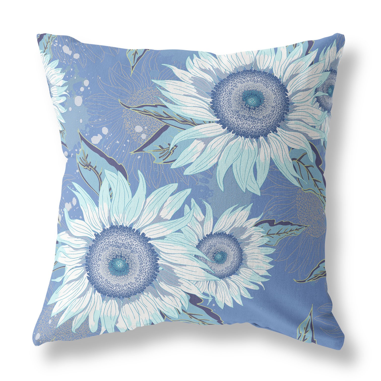 20" Blue White Sunflower Indoor Outdoor Zippered Throw Pillow-411390-1
