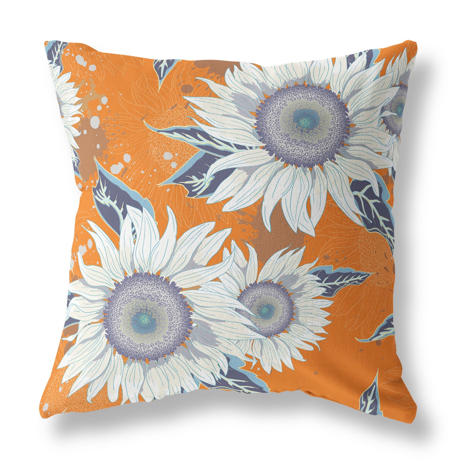 20" Orange White Sunflower Indoor Outdoor Zippered Throw Pillow-411394-1