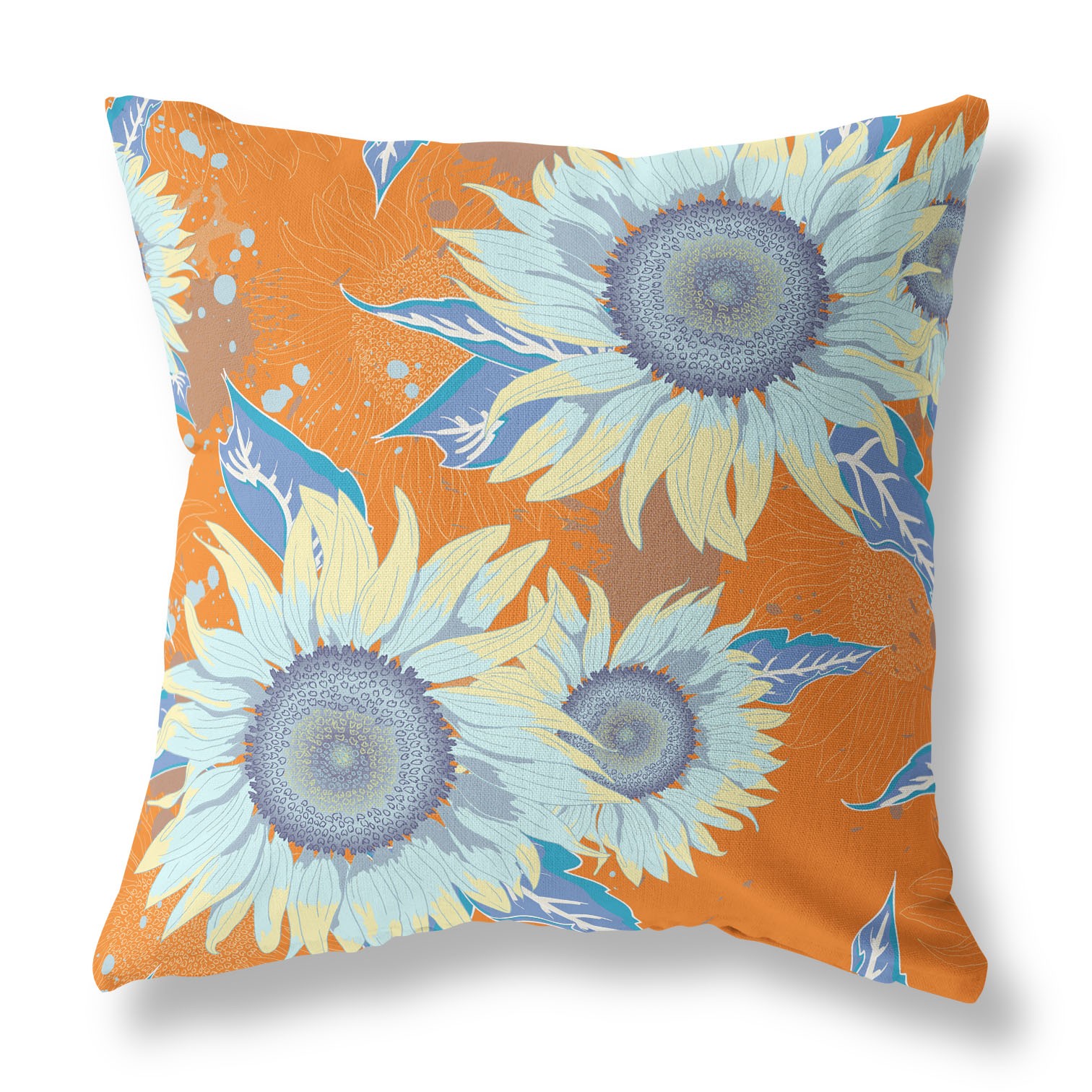 20" Orange Blue Sunflower Indoor Outdoor Zippered Throw Pillow-411398-1
