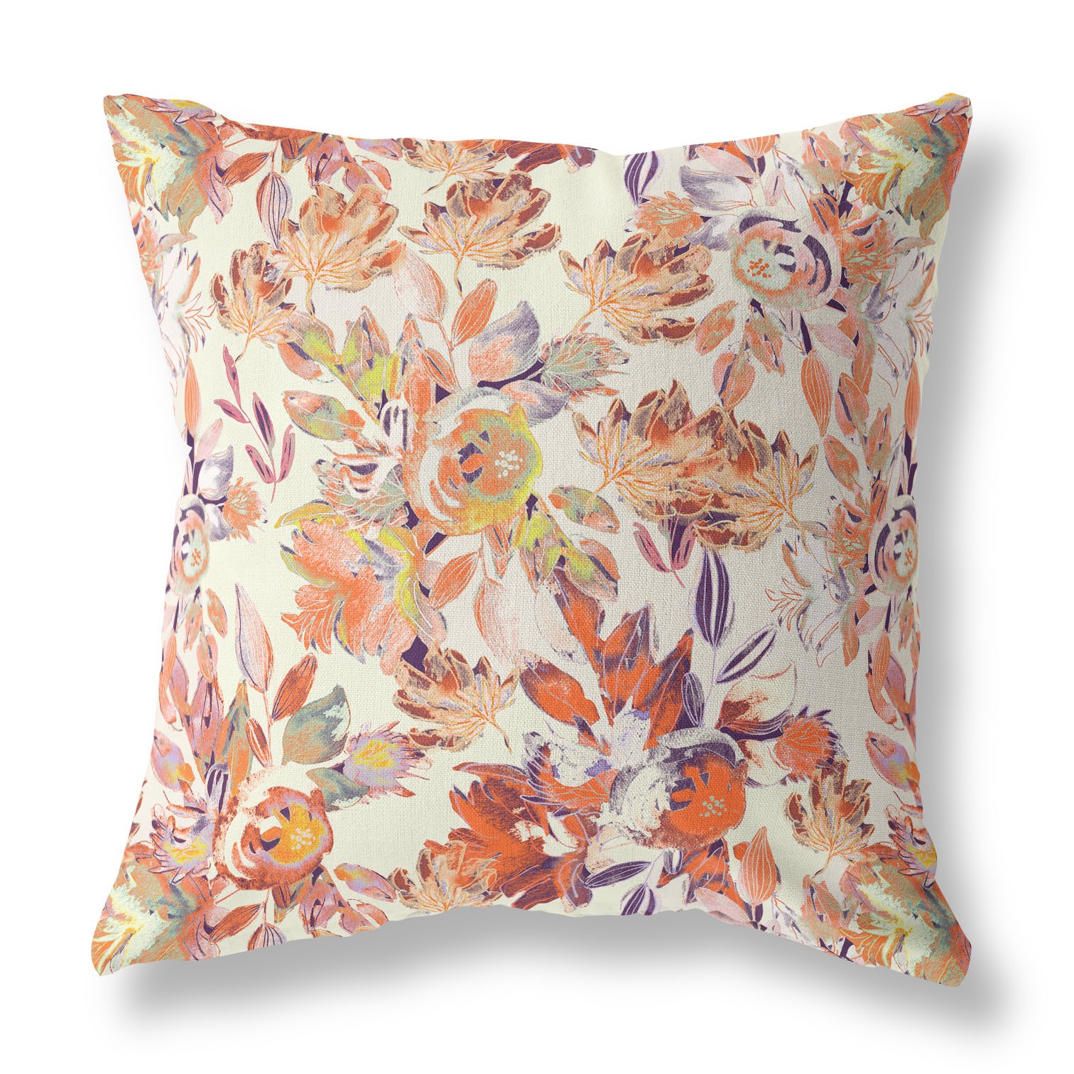 18” Peach Cream Florals Indoor Outdoor Zippered Throw Pillow-411417-1