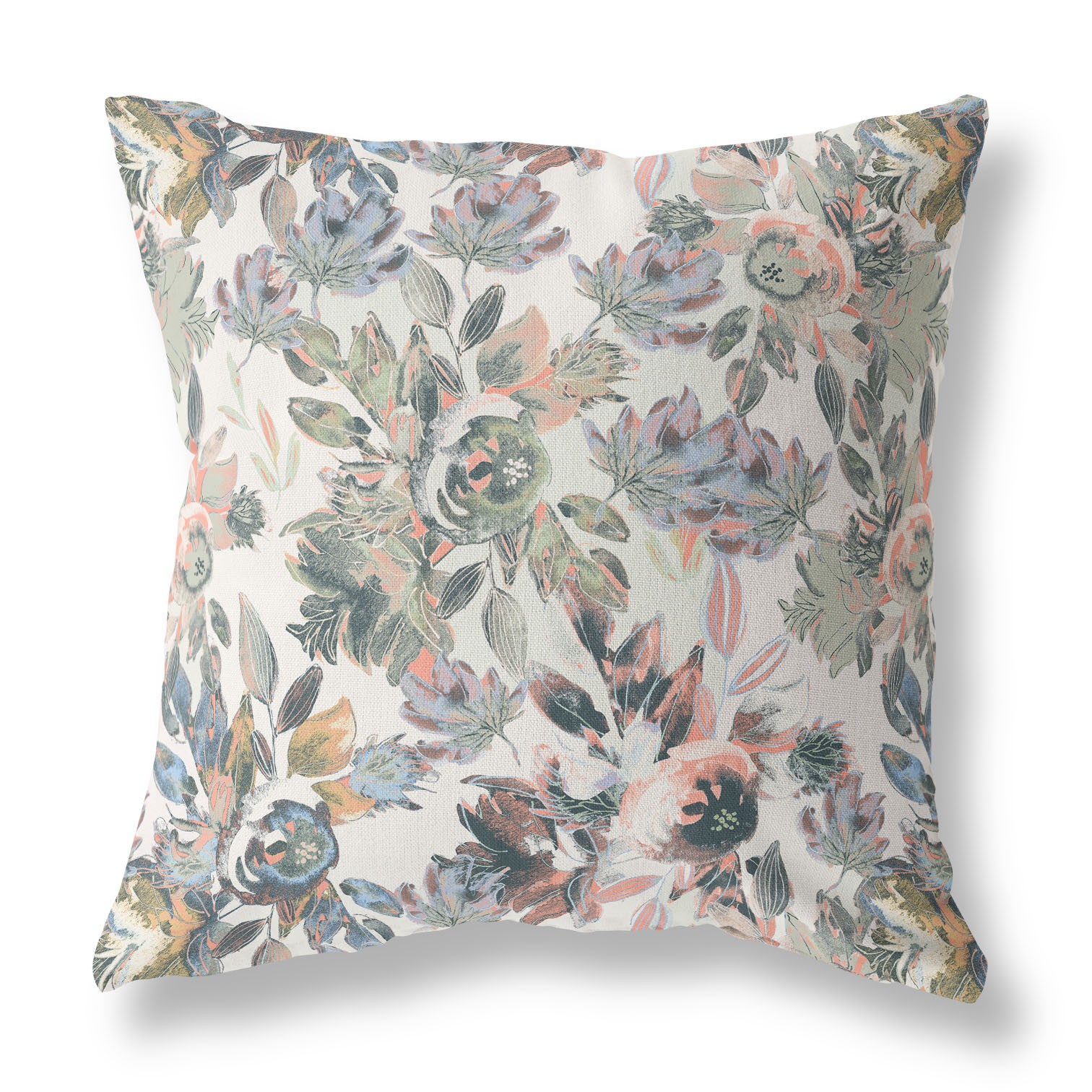 18” Pink Gray Florals Indoor Outdoor Zippered Throw Pillow-411425-1
