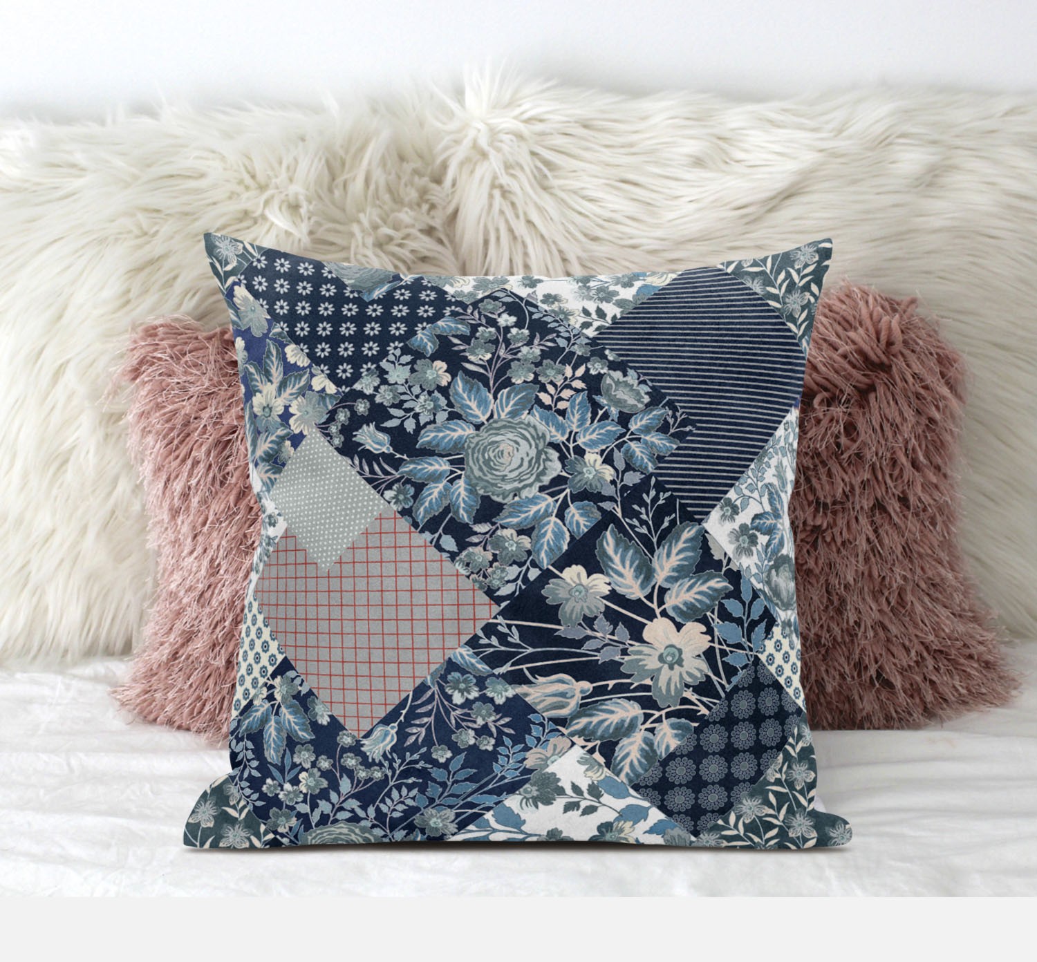 18" Deep Blue Gray Floral Suede Throw Pillow-411457-1
