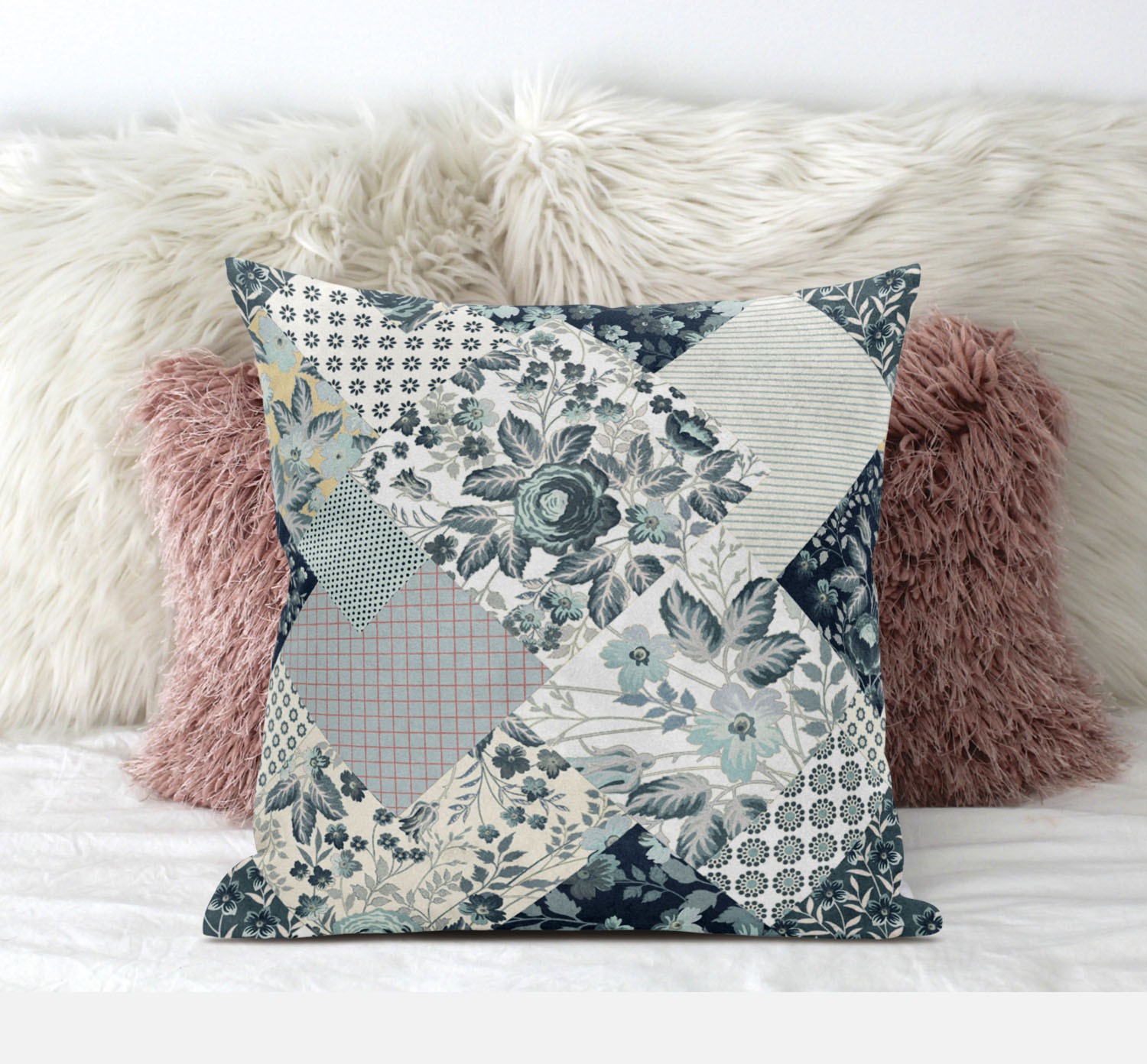 20" Gray White Floral Suede Throw Pillow-411461-1