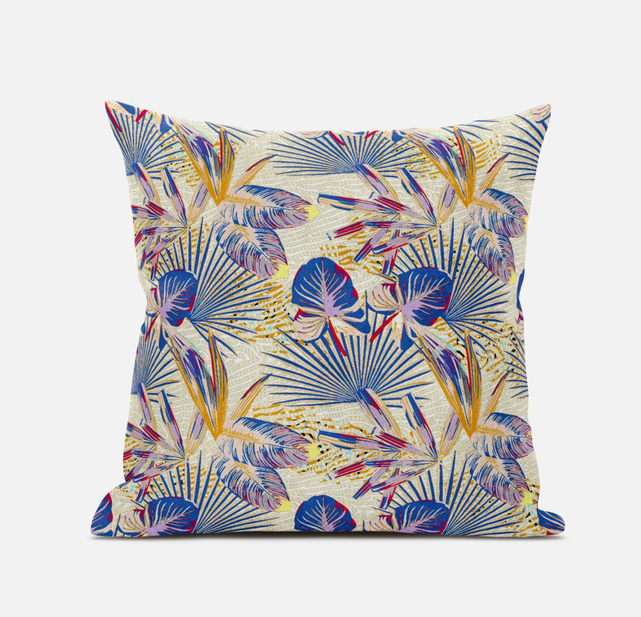 18” Blue Cream Tropical Suede Throw Pillow-411541-1