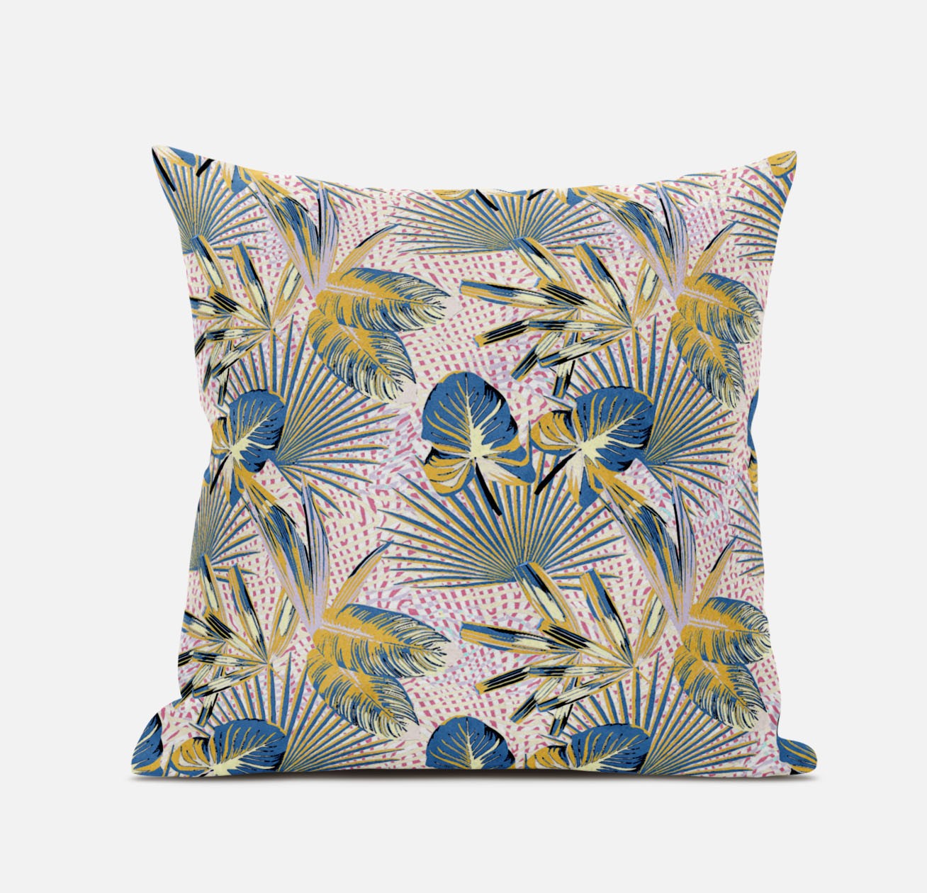 18” Blue Gold Tropical Suede Throw Pillow-411550-1