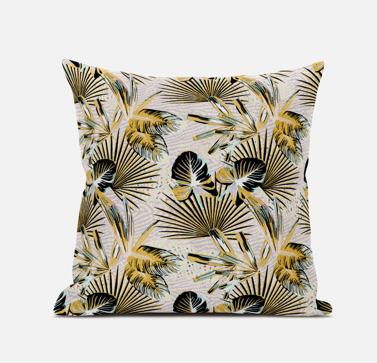18” Yellow Black Tropical Suede Throw Pillow-411592-1