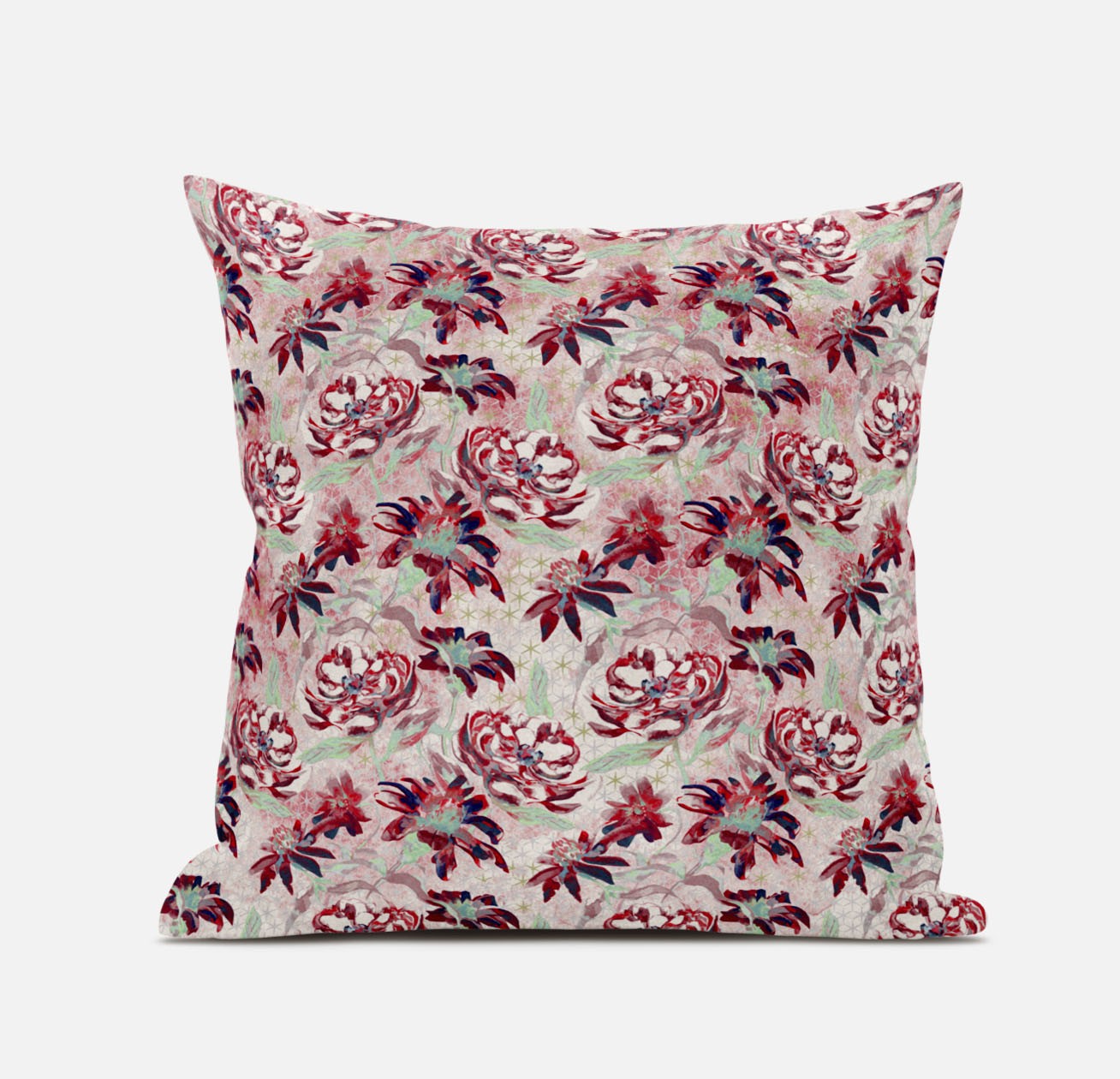 18" Red White Roses Suede Throw Pillow-411634-1