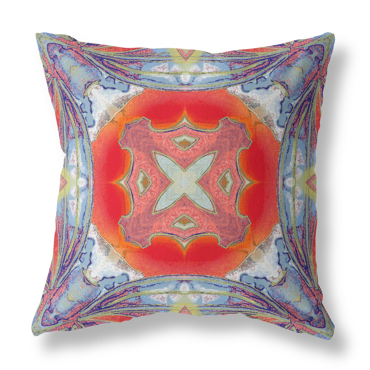 18” Blue Orange Geo Tribal Indoor Outdoor Throw Pillow-411710-1