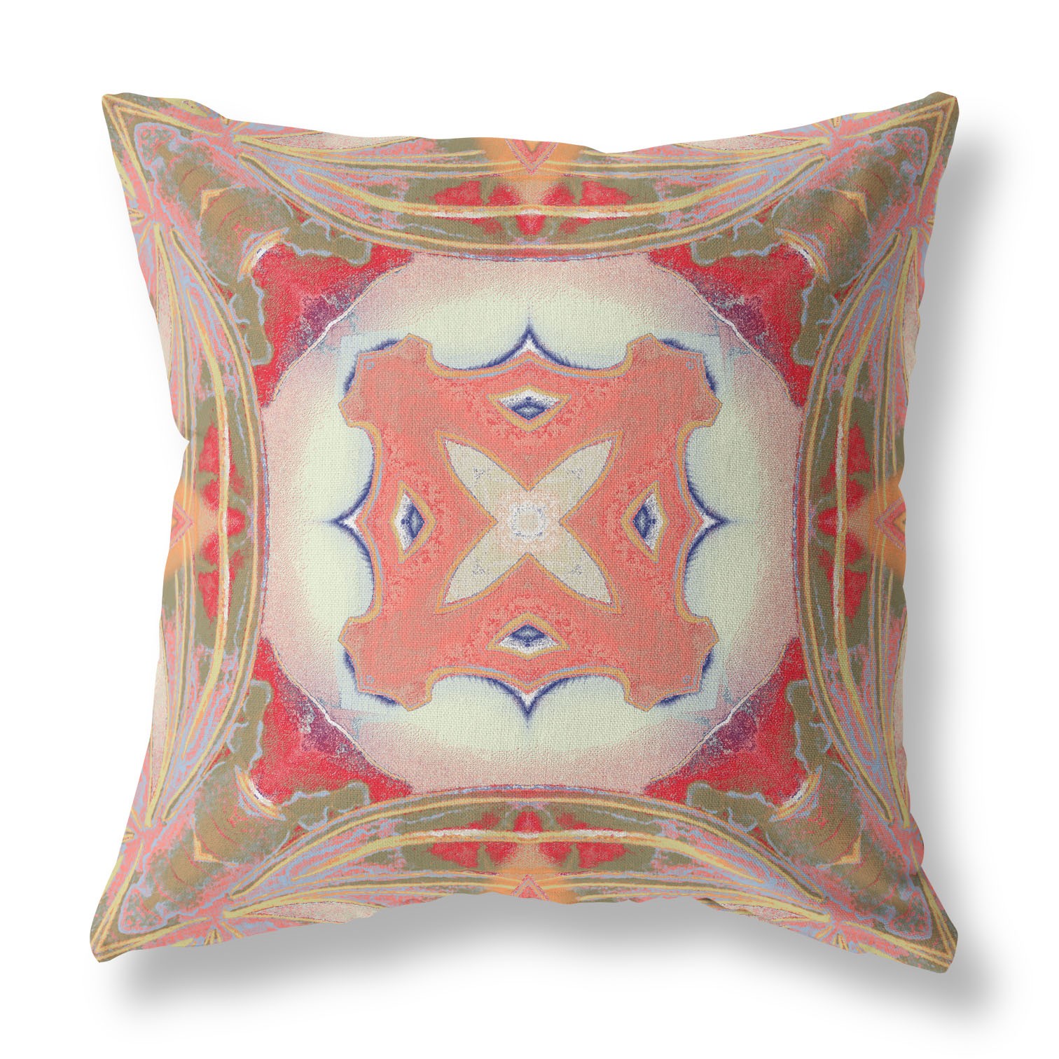 18” Peach Green Geo Tribal Indoor Outdoor Throw Pillow-411730-1