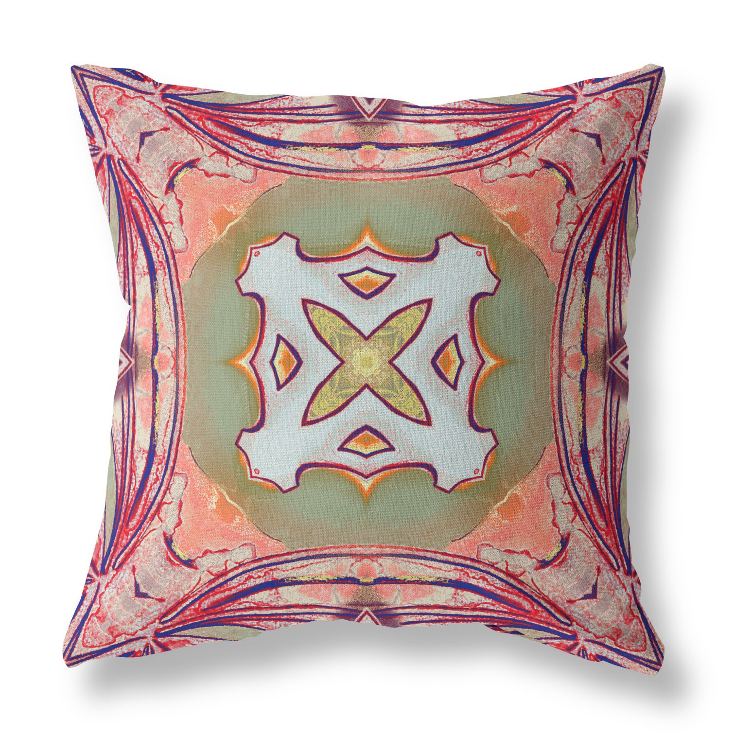 18” Magenta Green Geo Tribal Indoor Outdoor Throw Pillow-411735-1