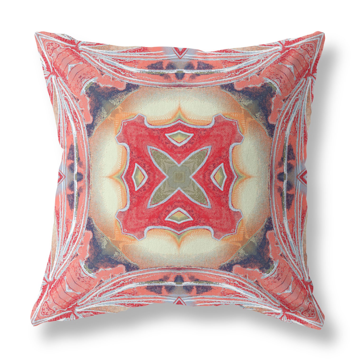 18” Peach Red Geo Tribal Indoor Outdoor Throw Pillow-411745-1