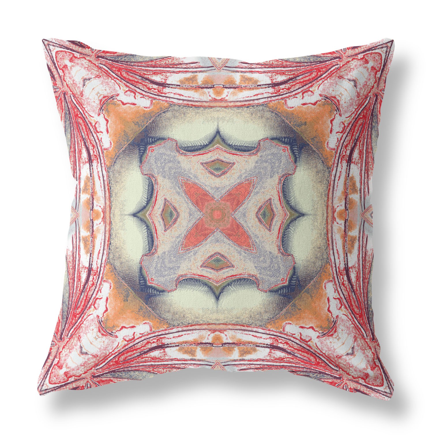 18” Red Orange Geo Tribal Indoor Outdoor Throw Pillow-411765-1