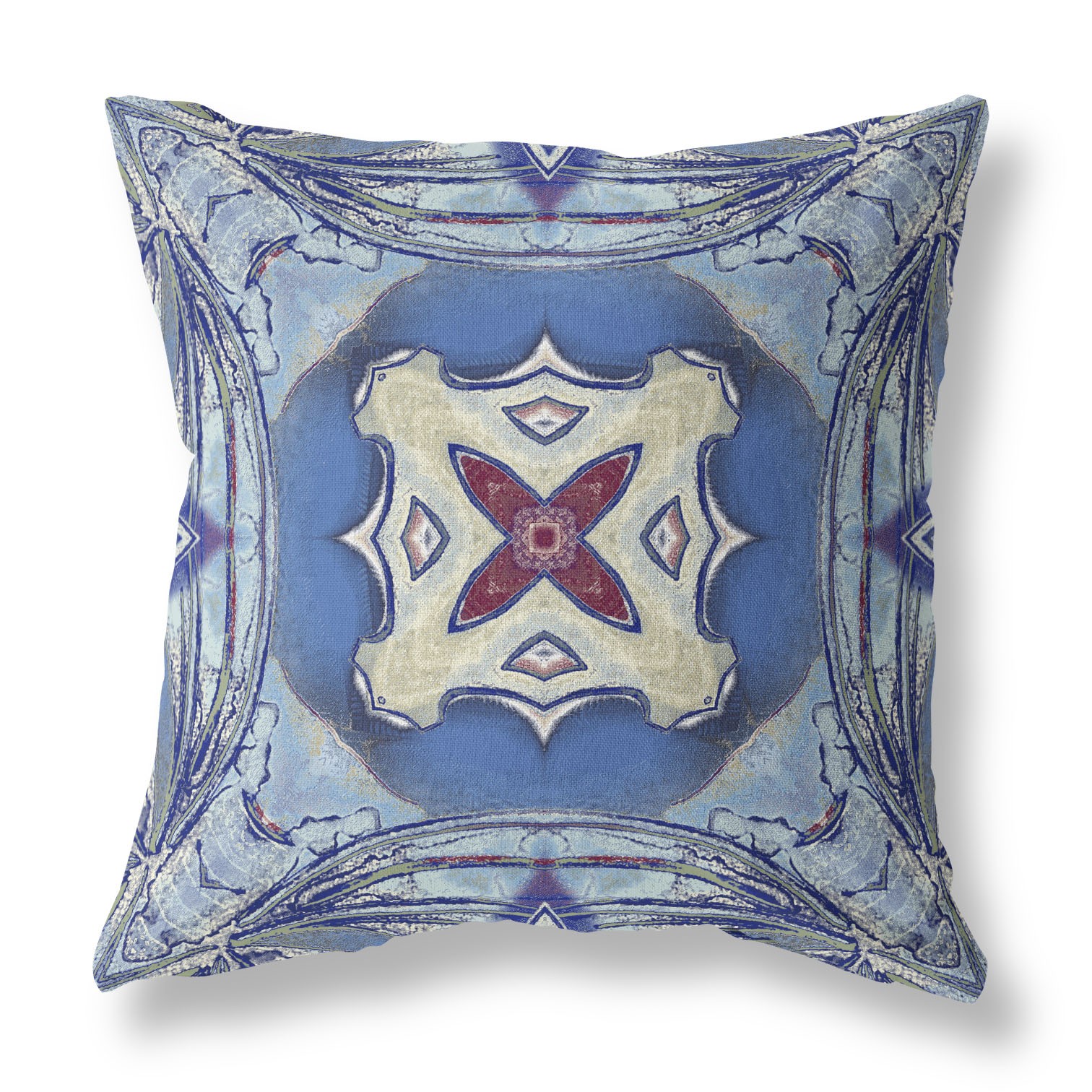 18” Blue Cream Geo Tribal Indoor Outdoor Throw Pillow-411770-1