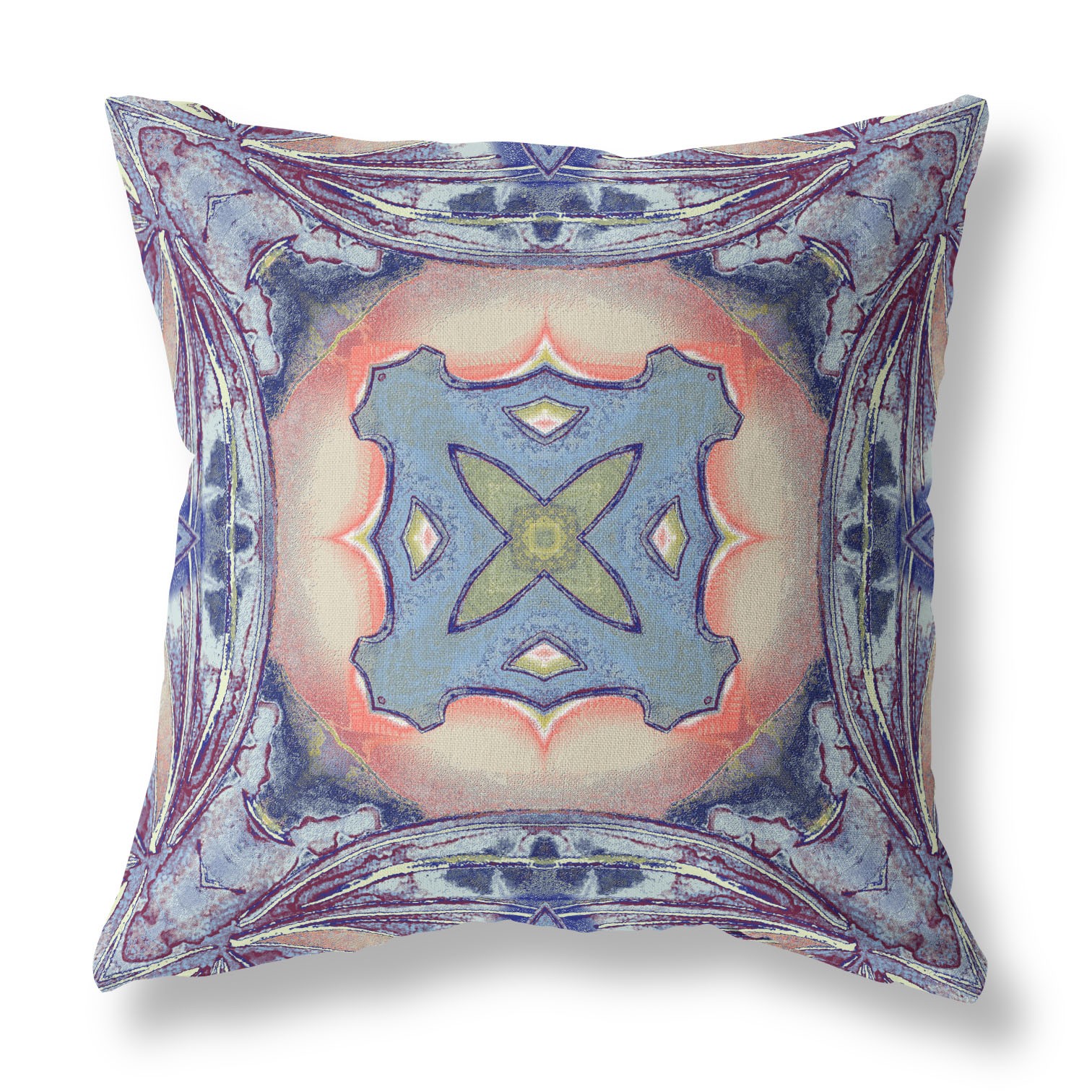 18” Indigo Peach Geo Tribal Indoor Outdoor Throw Pillow-411775-1