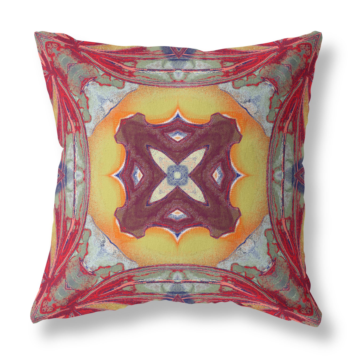 18” Red Yellow Geo Tribal Indoor Outdoor Throw Pillow-411780-1