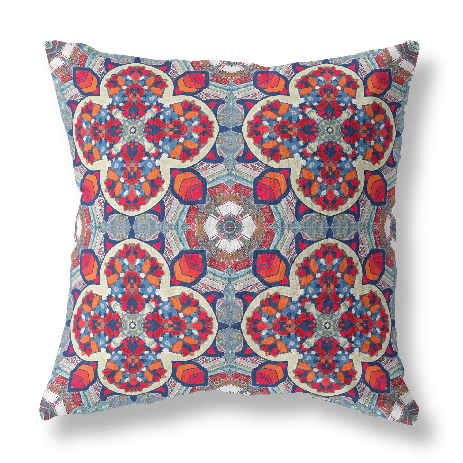 18" Red Blue Cloverleaf Indoor Outdoor Throw Pillow-411870-1