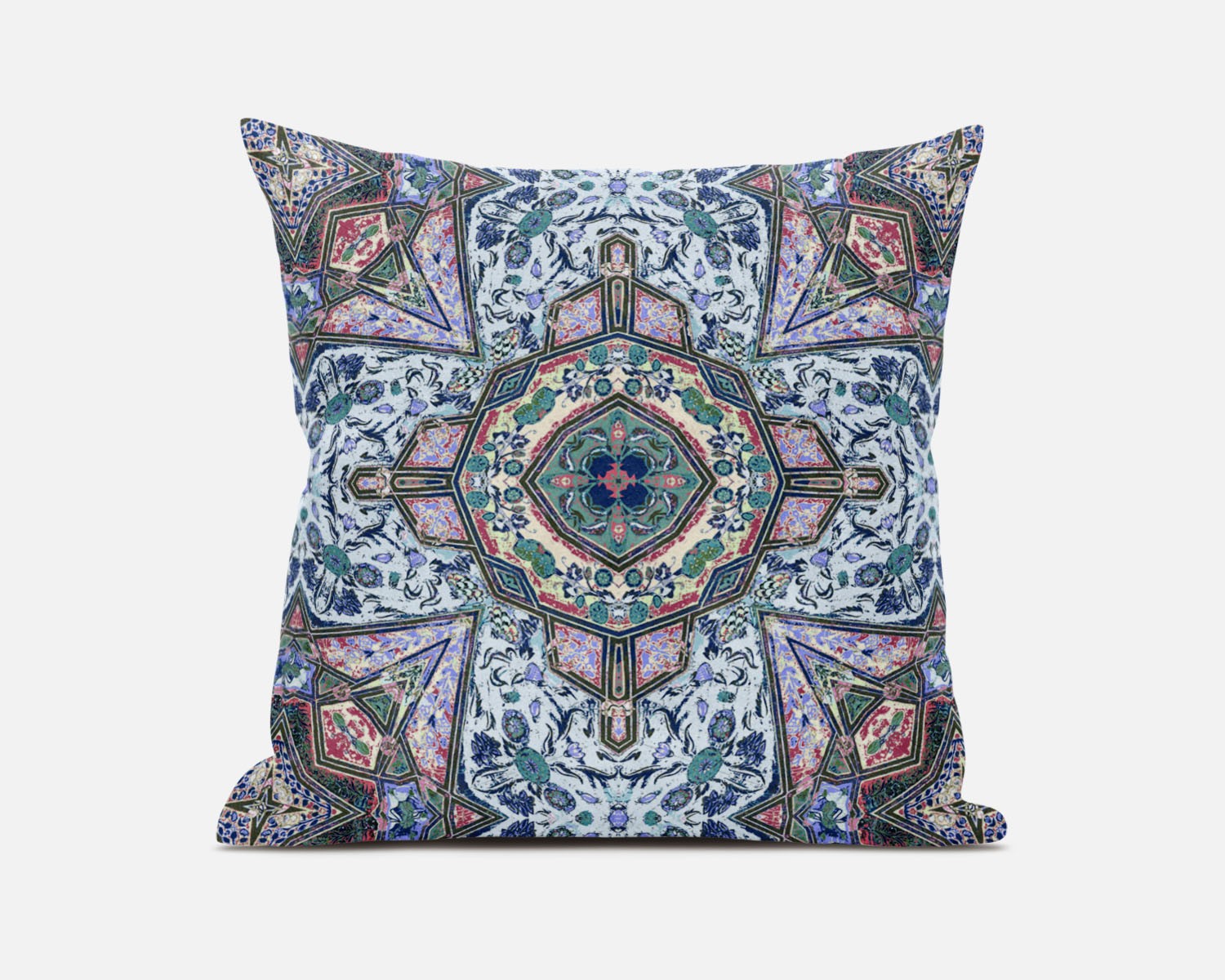 20" Pale Blue Pink Floral Medallion Suede Throw Pillow-411882-1