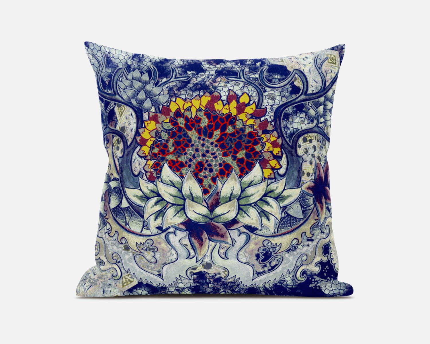 18” Blue Gray Flower Bloom Suede Throw Pillow-411935-1