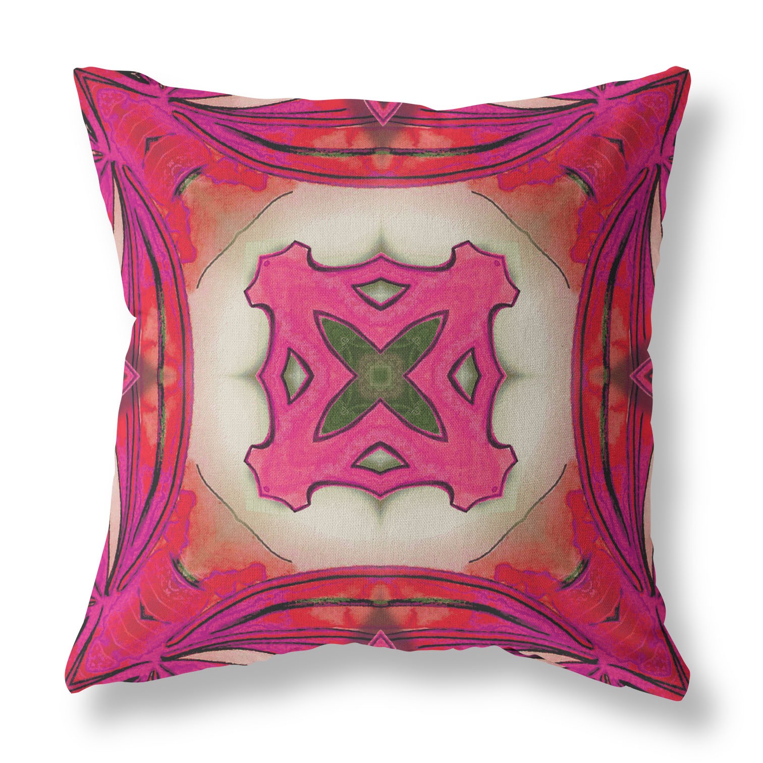 18” Hot Pink Geo Tribal Suede Throw Pillow-412028-1