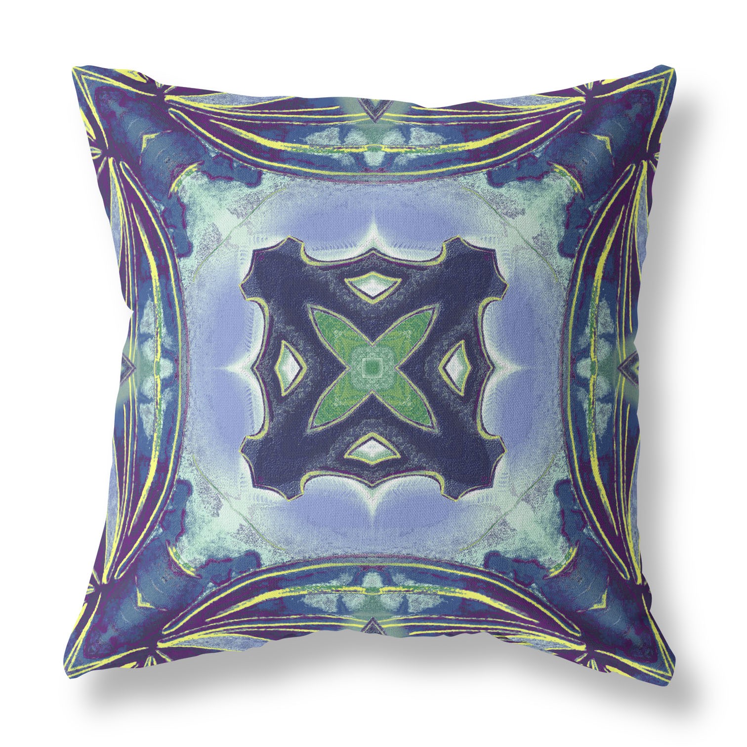 18” Blue Green Geo Tribal Suede Throw Pillow-412068-1