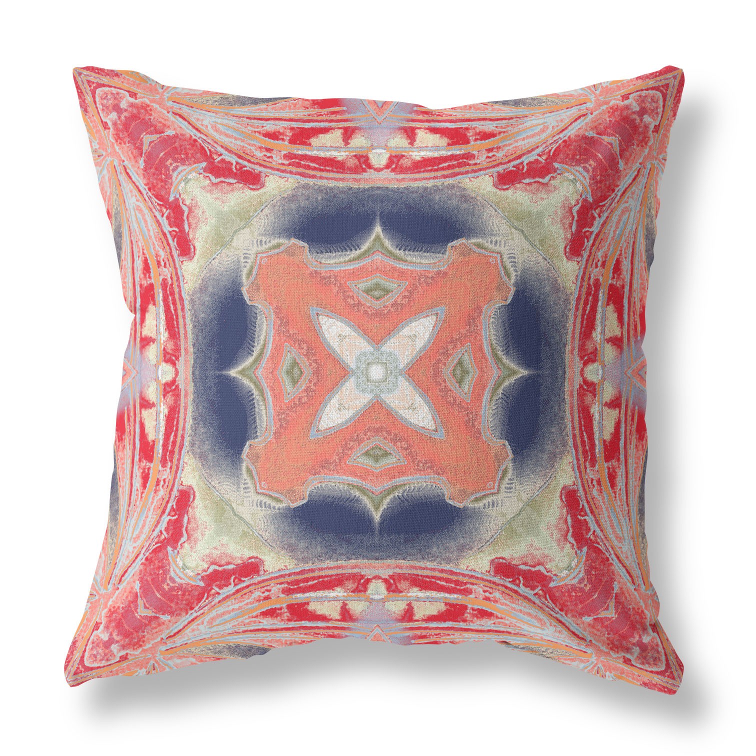18” Red Cream Geo Tribal Suede Throw Pillow-412080-1