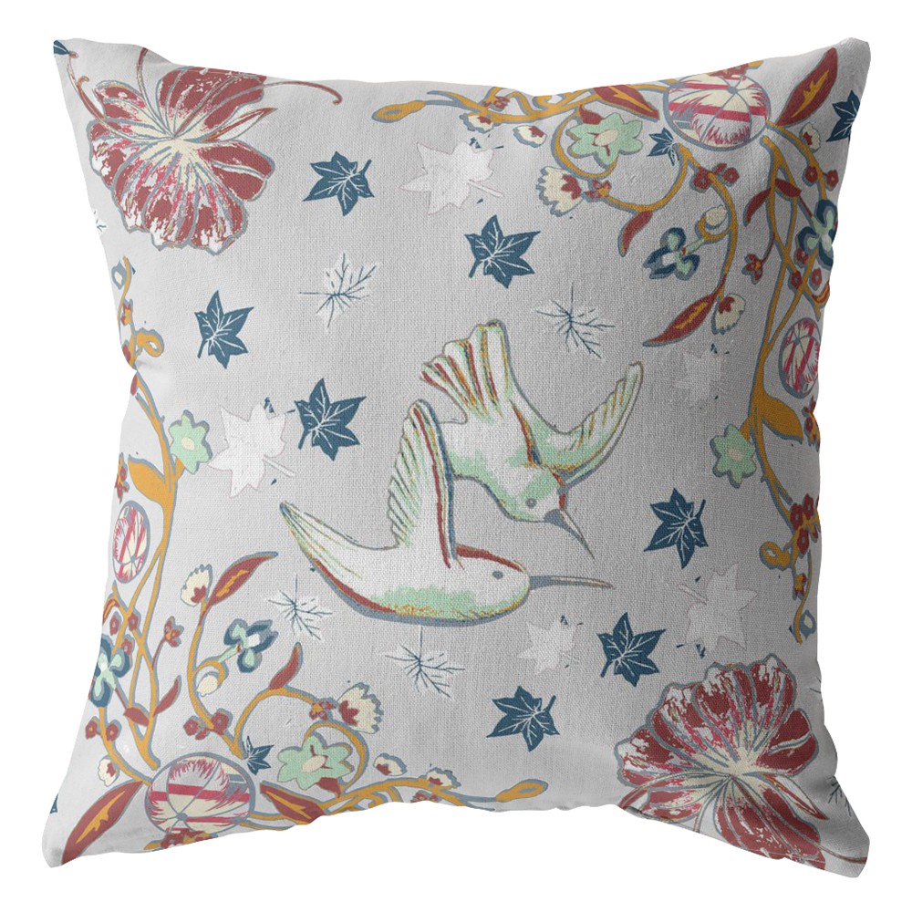 18" Gray Bird and Nature Indoor Outdoor Throw Pillow-412149-1