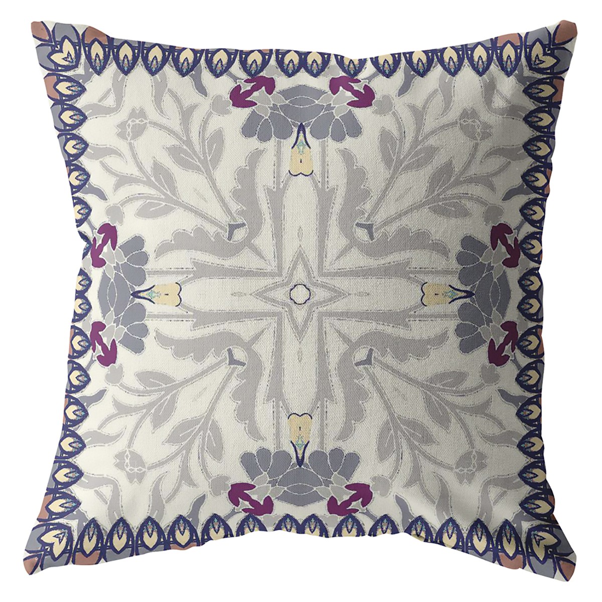 26" Gray Floral Frame Indoor Outdoor Throw Pillow-412166-1