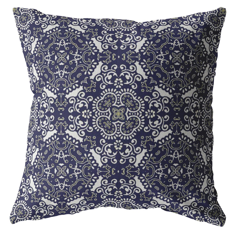 18" Navy Boho Pattern Indoor Outdoor Throw Pillow-412169-1