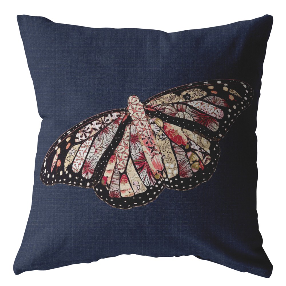 20" Denim Blue Butterfly Indoor Outdoor Throw Pillow-412180-1